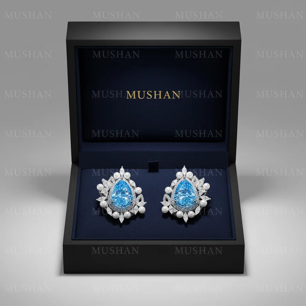 Boucles d'oreilles clous MUSHAN en véritable argent sterling 925 pour femme, avec aigue-marine et perle, bijoux fins S925