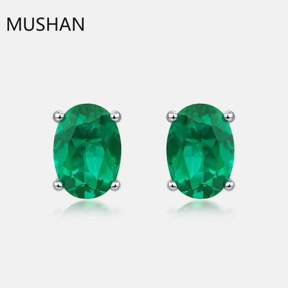 MUSHAN Luxury Jewelry S 925 Sterling Silver Stud Earrings Women GRC Certificated Lab Grown Emerald Earrings Stud Ear Pin Jewelry