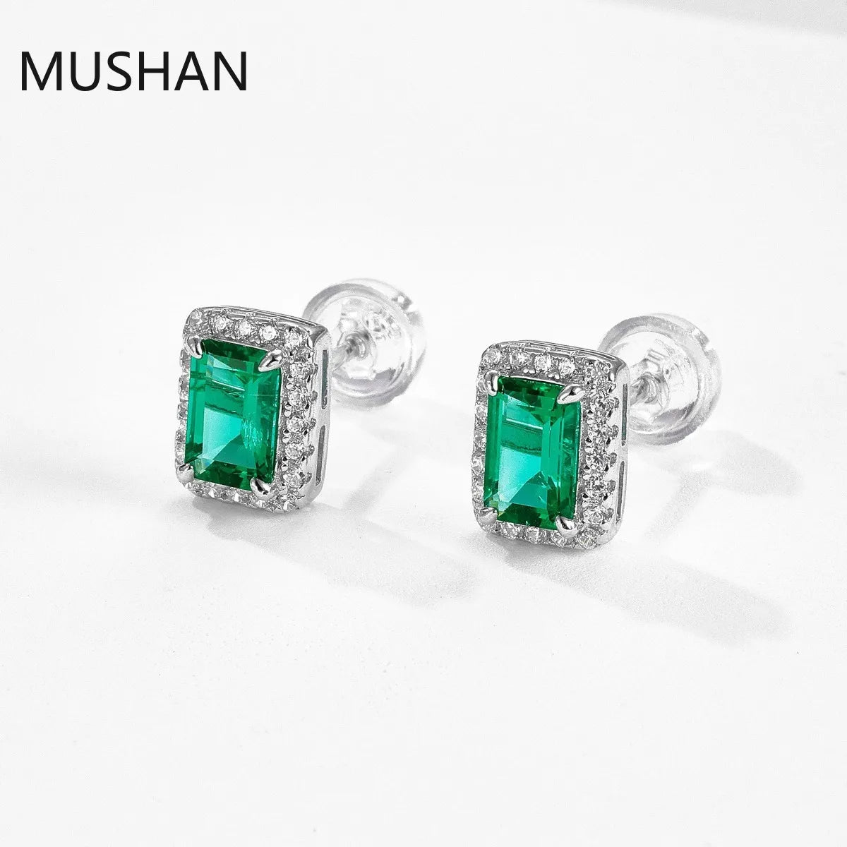 Boucles d'oreilles à clous MUSHAN Luxury Jewelry en argent sterling 925 pour femme, boucles d'oreilles à clous avec émeraude de laboratoire certifiée GRC