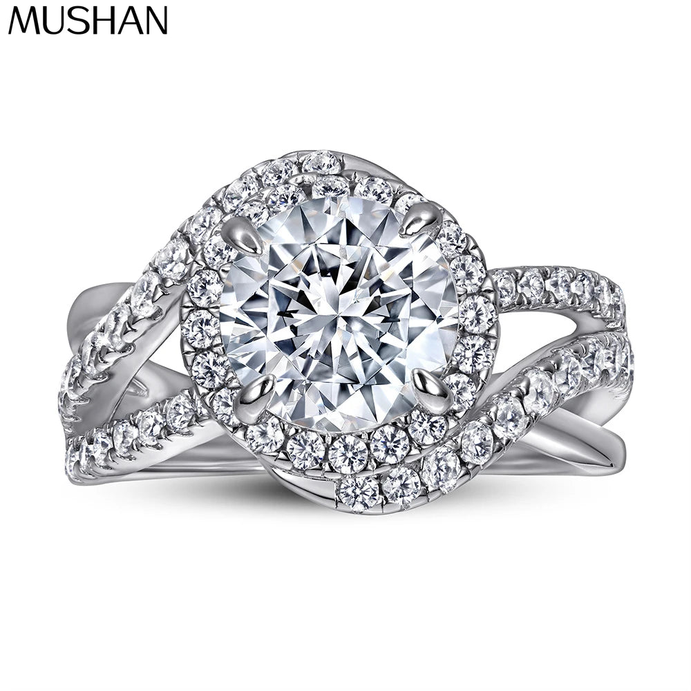 Anillo de boda de plata de ley 925 de MuShan Jewelry, anillo con diamante de alto carbono, regalo de Navidad, anillos chapados en oro para mujer, joyería fina