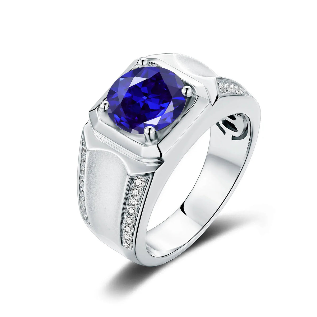 MUSHAN Custom Jewelry 925 Sterling Silver Ring Lab Blue Ruby Round Romantic Gift for Women 18K Gold Plated Anniversary Rings
