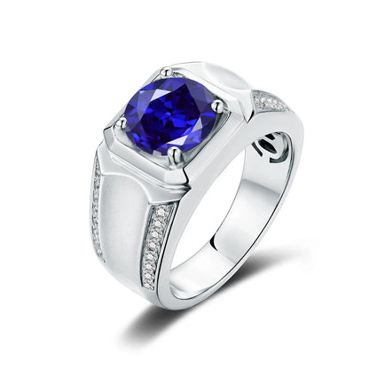 MUSHAN Custom Jewelry 925 Sterling Silver Ring Lab Blue Ruby Round Romantic Gift for Women 18K Gold Plated Anniversary Rings
