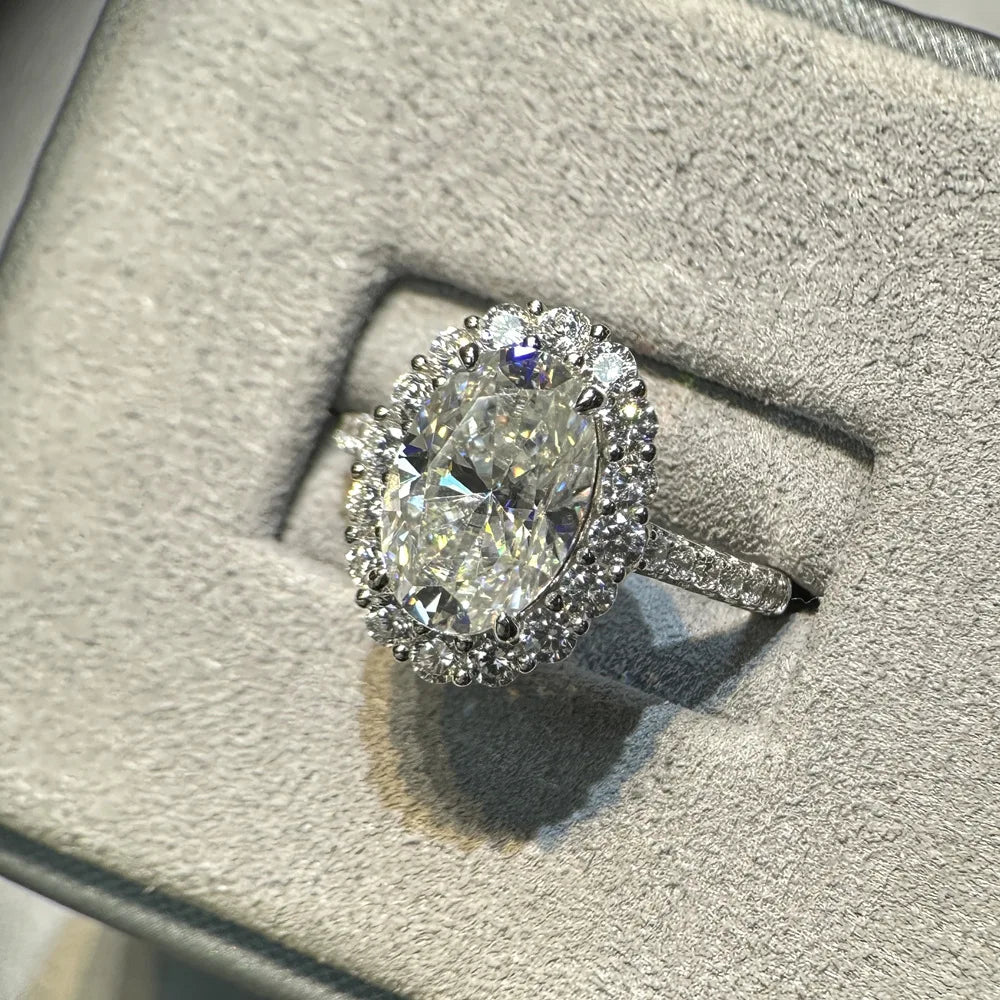 MuShan Luxury Jewelry 925 Sterling Silver Rings Band For Women 4.5 Carats Moissanite Diamond Ring D Color VVS1 GRA Certificate