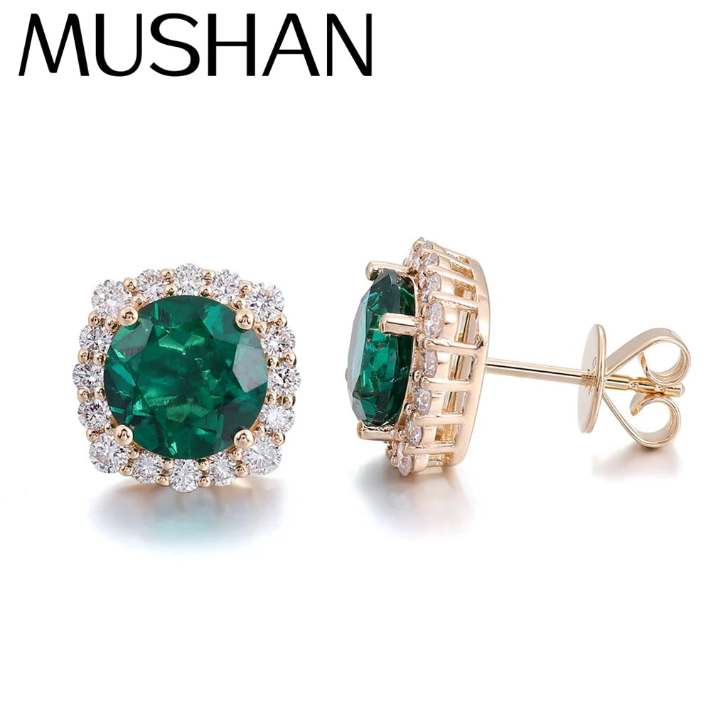 MUSHAN Custom Jewelry 10k 14k 18k PT950 Stud Earrings 2ct Lab Grown Emerald Luxury Gift for Women Wedding Anniversary Earrings