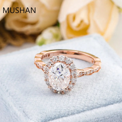 Anillo de boda para mujer MUSHAN de lujo personalizado, hecho en oro de 14K o 18K, con diamantes de moissanita y piedras preciosas cultivadas en laboratorio.