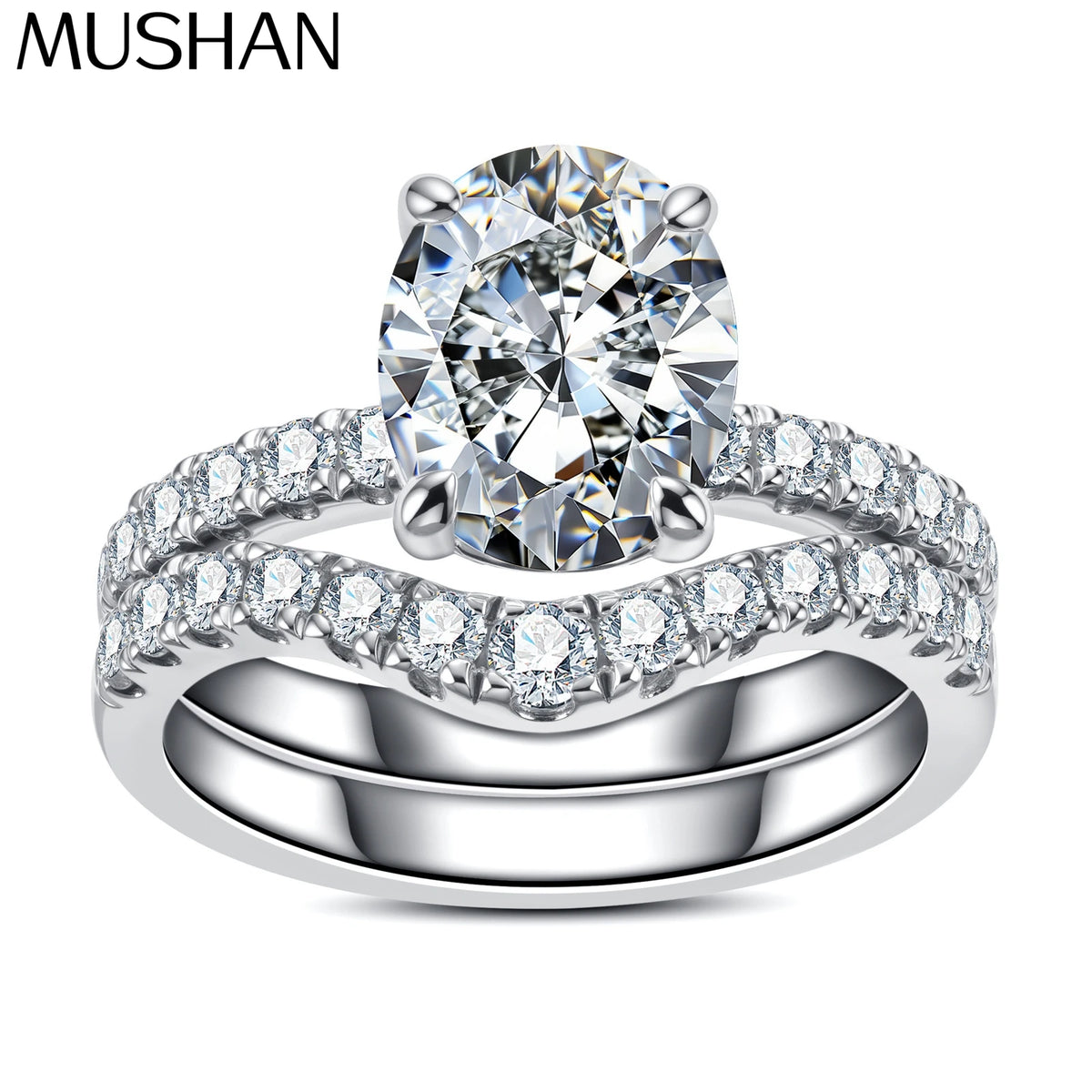 Anillo de plata de ley 925 de MuShan Luxury Jewelry, anillo encantador de moissanita VVS para esposa, bañado en oro auténtico de 18K, anillos con patente MST