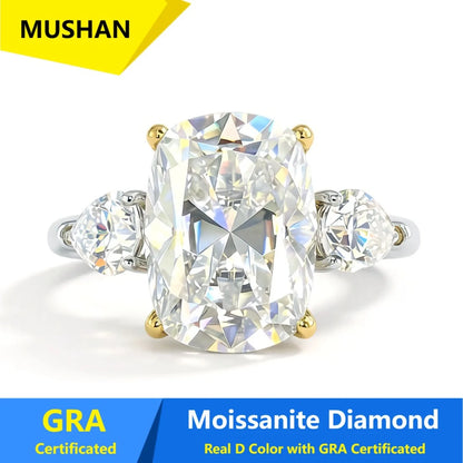 Anillo de mujer MUSHAN Luxury Jewelry en plata de ley 925, banda de 10 quilates con diamante de moissanita de 10x14 mm con certificado GRA, joyería fina