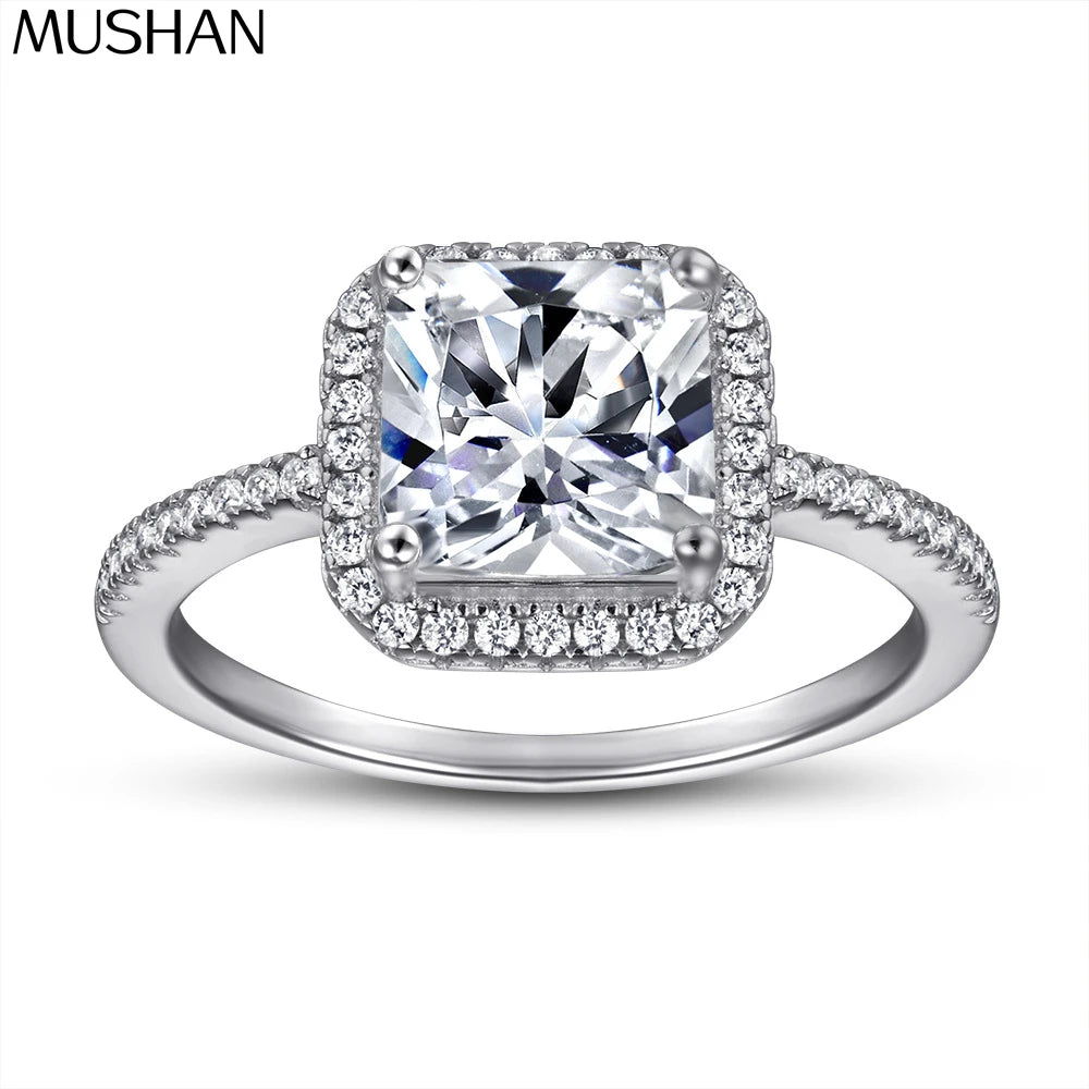 MuShan Jewelry 925 Sterling Silver Rings Bands Engagement Ring 7A Cubic Zirconia Delicate Anniversary Rings Bands  Women Gift