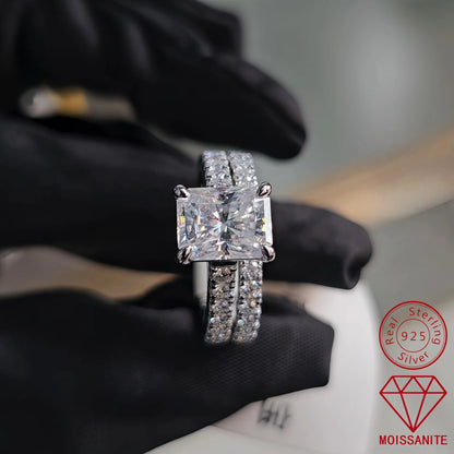MUSHAN Luxury Jewelry 925 Sterling Silver Ring Band Women GRA Certificated Moissanite Diamond Emerald D Color Rings Fine Jewelry