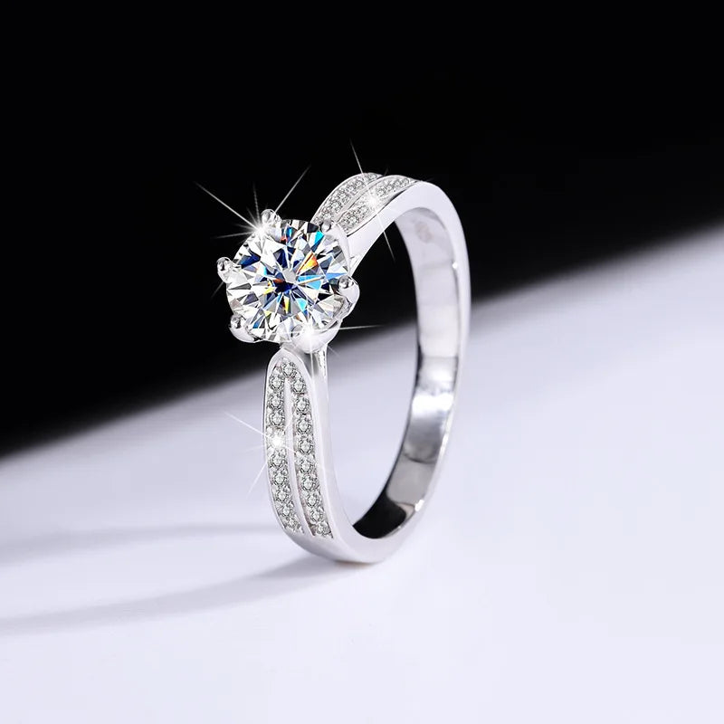 Mushan Luxury Jewelry S925 Silver Moissanite Star Queen Ring Pure Silver Ring With Six Prongs Of Diamonds For Women