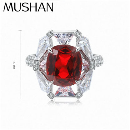 MUSHAN Custom Jewelry 925 Sterling Silver Ring Lab Red Emerald Heart Engagement Ring for Women 18K Gold Plated Engagement Ring