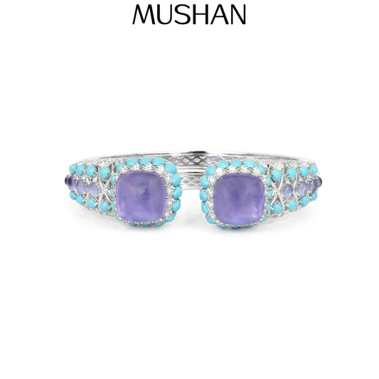 MuShan Jewelry 925 Sterling Silver Bangle 5A CZ Gemstones HCD Diamond Luxury Glamorous 925 Sterling Silver Bangle Accessories