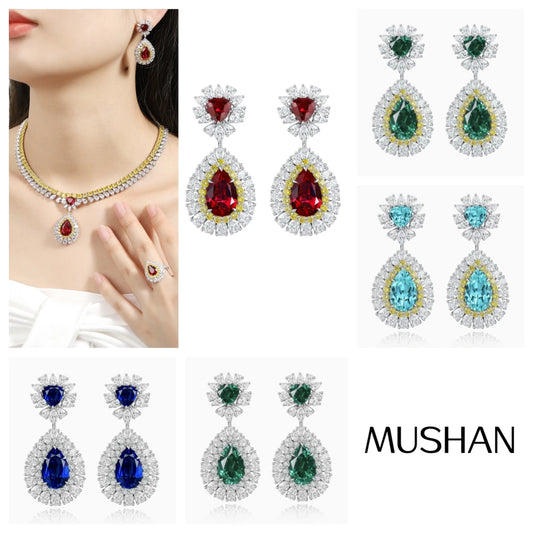 MUSHAN Bespoke Luxury Jewelry 925 Sterling Silver Stud Drop Earrings Lab Grown Ruby Sapphire Emerald Women Water Drop Earrings