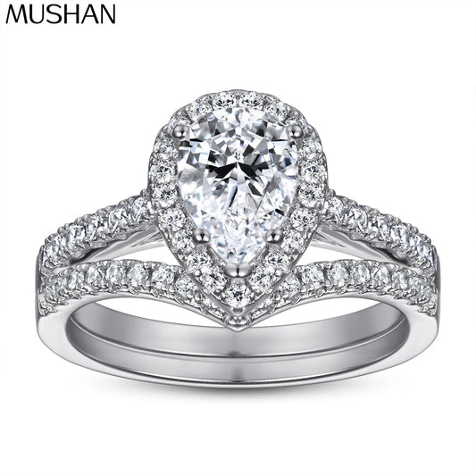 MuShan Jewelry 925 Sterling Silver Rings Bands Fashion Ring 7A Cubic Zirconia  Women Engagement Anniversary  Women Gift