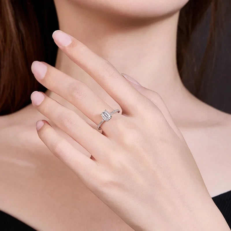 MUSHAN Luxury Jewelry 925 Sterling Silver Ring Band Women GRA Certificated Moissanite Diamond Emerald D Color Rings Fine Jewelry