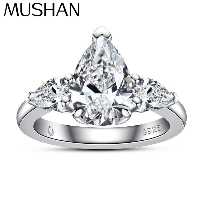 Anillo de compromiso de plata de ley 925 con moissanita VVS, marca MuShan, chapado en oro real de 18K, joyería con patente MST para mujer