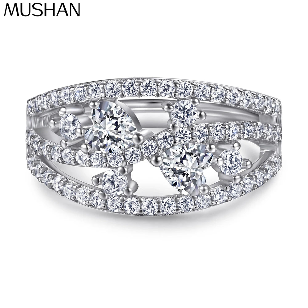 Anillo de plata de ley 925 MuShan Luxury Jewelry con circonita cúbica de grado 7A, corte cojín, joyería fina para mujer para oficina, chapado en oro auténtico