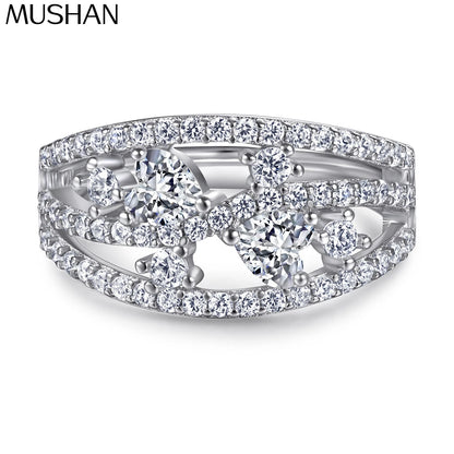 Anillo de plata de ley 925 MuShan Luxury Jewelry con circonita cúbica de grado 7A, corte cojín, joyería fina para mujer para oficina, chapado en oro auténtico