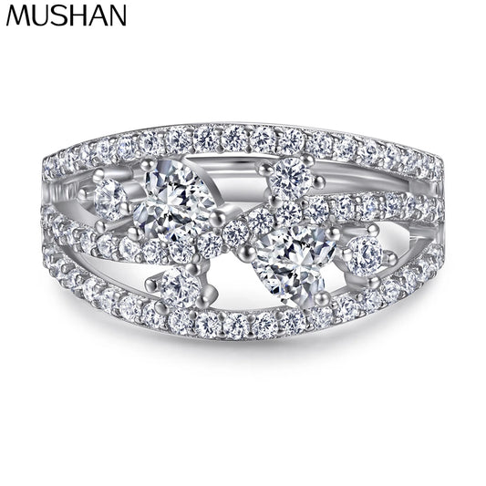 MuShan Luxury Jewelry 925 Sterling Silver Ring Cubic Zirconia 7A Grade Cushion Office Women Real Gold Plated Fine Jewelry Rings