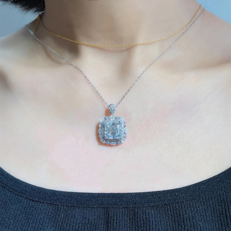 Collar de 16 pulgadas de plata de ley 925 marca MuShan con moissanita ovalada, exquisito para novia, chapado en oro de 18K, patente MST
