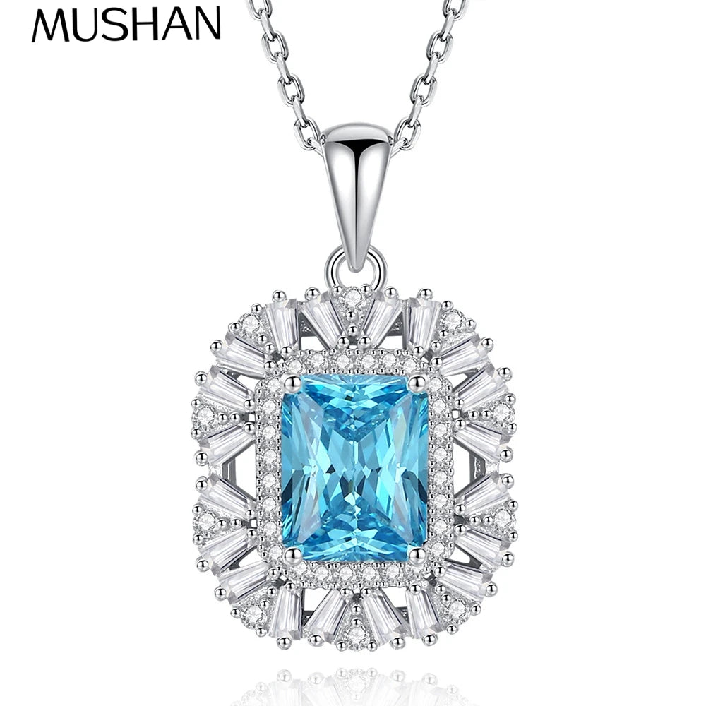 MUSHAN Luxury Jewelry S925 Sterling Silver Yellow Diamond Sugar Cube Jewelry Pendant Necklace Female Ice Flower Cut High Carbon