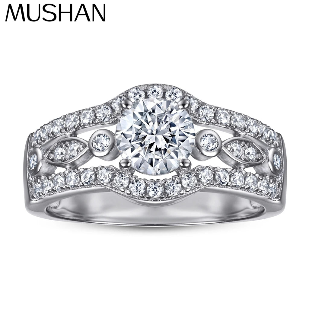 MuShan Jewelry 925 Sterling Silver Rings Bands Rings Bands Ring 5A Cubic Zirconia Valentine Engagement Anniversary  Women Gift