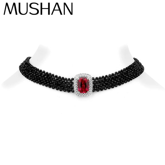 MuShan Luxury Jewelry 925 Sterling Silver Necklace Lab Grown Green Emerald Round Bridal Statement for Women 18K Gold Plated Neck