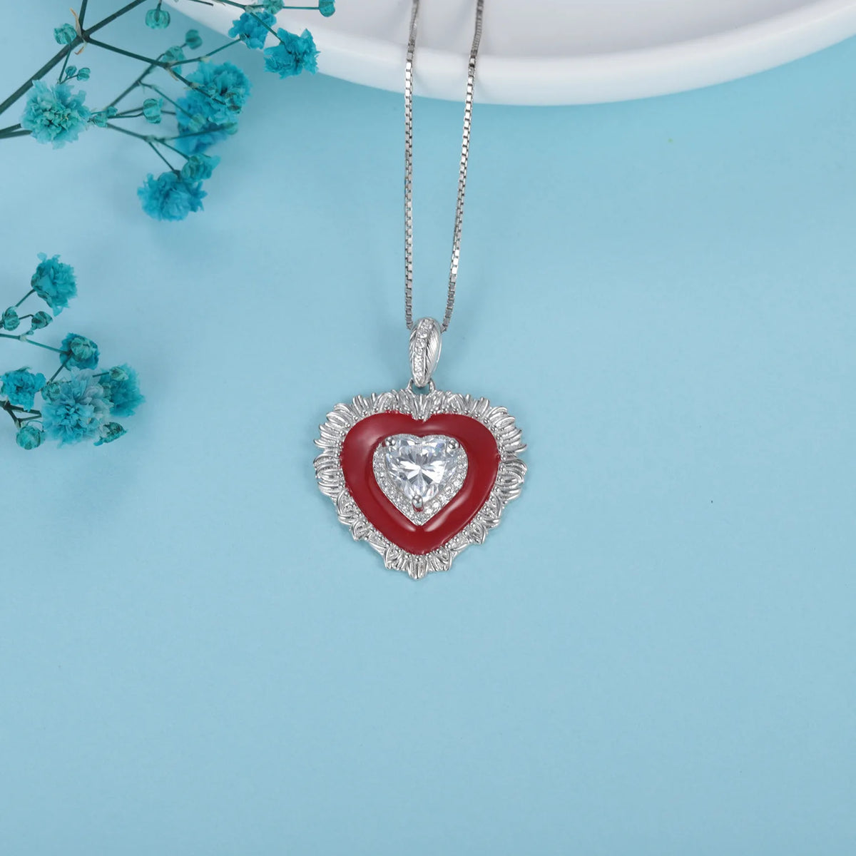Collar de plata de ley 925 MUSHAN Bespoke Jewelry, collar de compromiso con zafiro rojo de laboratorio en corte cojín para mujer, bañado en oro de 18K