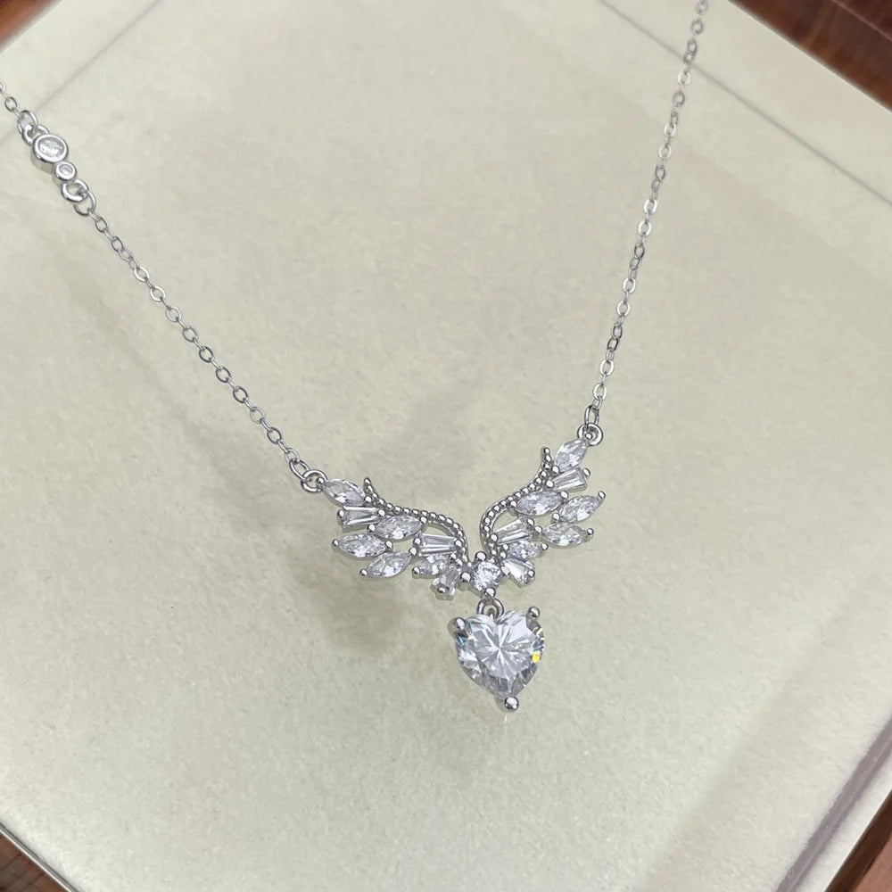 MuShan Designer Jewelry 925 Sterling Silver Chain Pendant Solitaire Heart Moissanite for Her Gold Vermeil MST Patent GRA