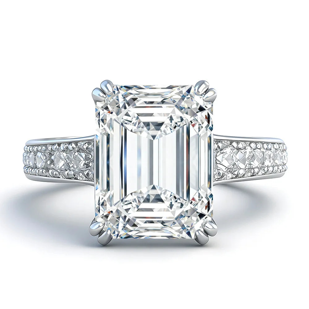 Anillo de mujer Mushan Luxury Jewelry de plata de ley S925 con moissanita de 4 quilates, corte de 8x10 mm y color D
