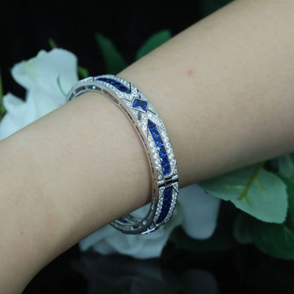 MuShan Jewelry 925 Sterling Silver Bangle Bracelet For Women Blue Gemstones High Carbon Diamond s925 Silver Bangles Fine Jewelry