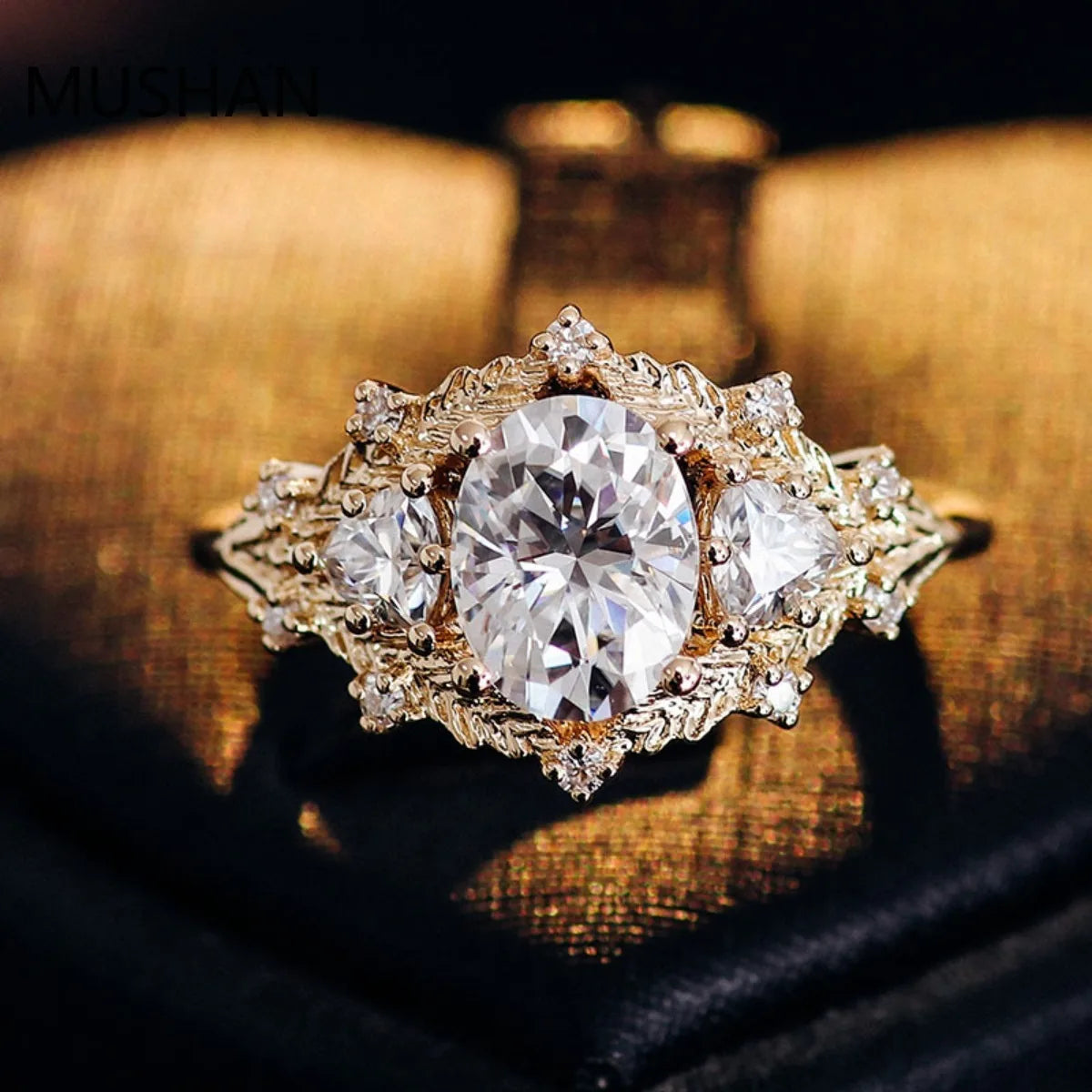 MUSHAN Luxury Custom D Color Moissanite Ring Band Women Real 10K Gold 14K 18K Gold Rings Bridal Wedding Designer Jewelry