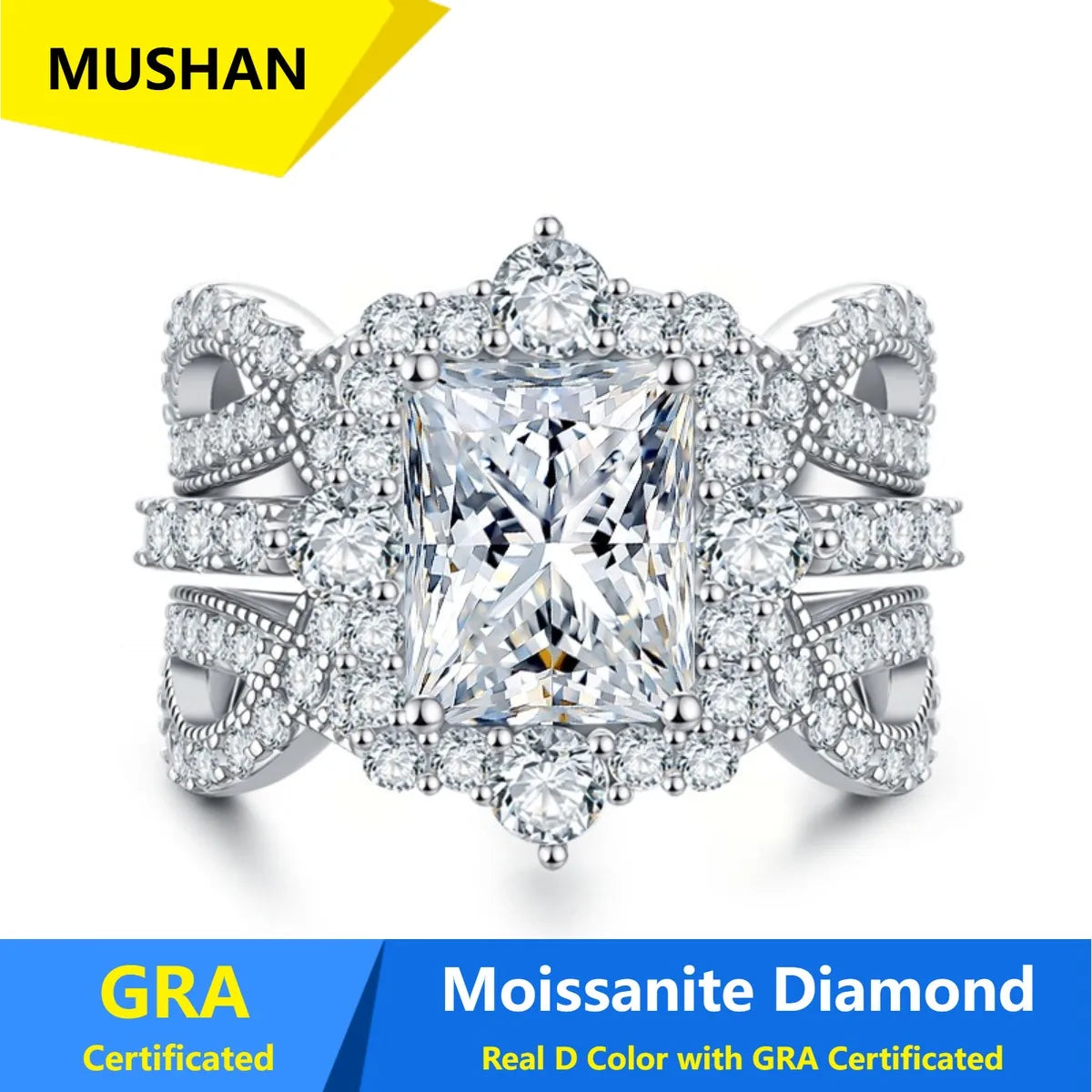 MUSHAN Luxury Jewelry 925 Sterling Silver Ring Band Women GRA Certificate Moissanite Diamond Emerald D Color Rings Fine Jewelry