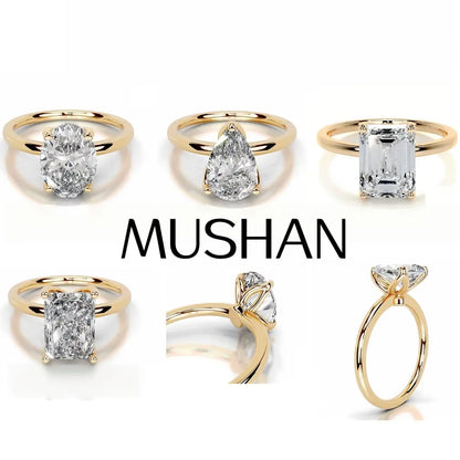 Bague de luxe sur mesure MUSHAN en argent sterling 925, alliance avec moissanite GRA de 2 carats, plaquée or 18 carats, bijou breveté MST.