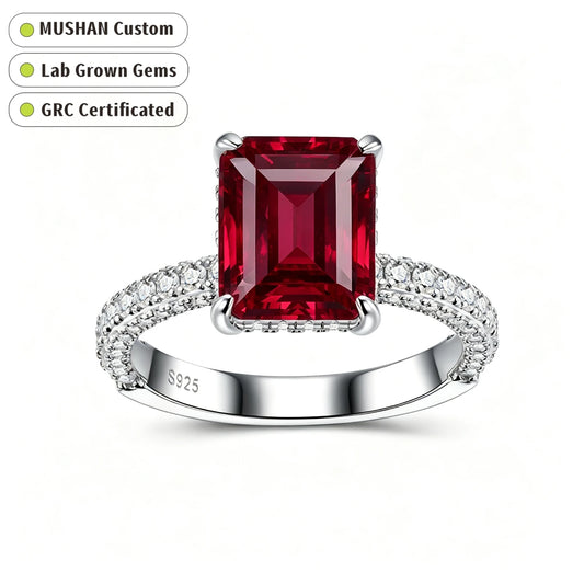 MUSHAN Custom Jewelry 925 Sterling Silver Ring Band 4ct Lab Grown Gemstones Ruby Emerald Sapphire Affordable Luxury Ring Jewelry