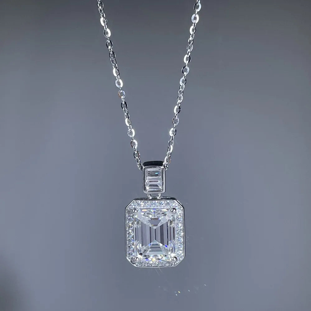 MuShan Luxury Jewelry 925 Sterling Silver 16IN Necklace Cushion Moissanite Valentine for Women Platinum Plated MST Patent GRA