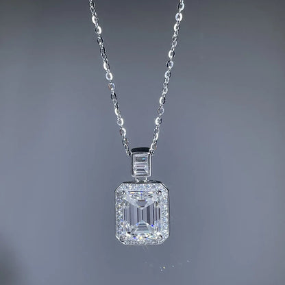 MuShan Luxury Jewelry 925 Sterling Silver 16IN Necklace Cushion Moissanite Valentine for Women Platinum Plated MST Patent GRA