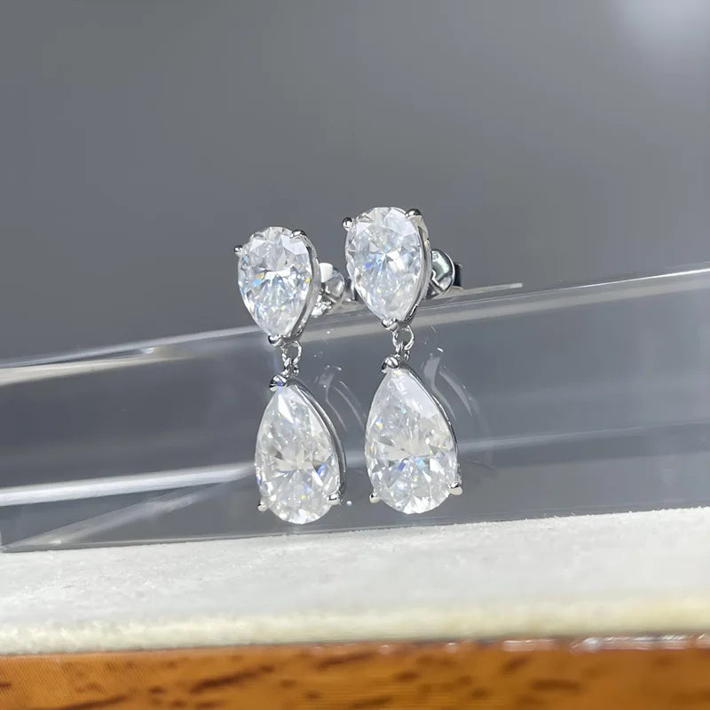 MuShan Brand Jewelry 12ct Moissanite Water Drop Earrings For Women 925 Sterling Silver 12Carat Moissanite Diamond Stud Earrings