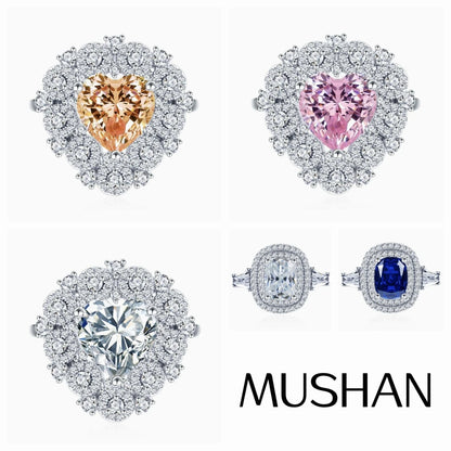 MUSHAN Luxury Jewelry 925 Sterling Silver Rings For Women Wedding Party Heart Shape Ring Bands CMA Certificate s925 Fine Jewelry