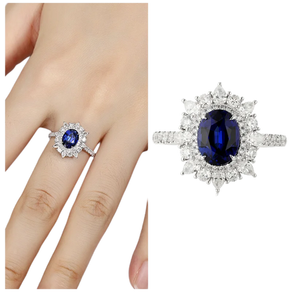 MUSHAN Custom Jewelry 925 Sterling Silver Ring Lab Blue Emerald Oval Bridal Gift for Women 18K Gold Plated Anniversary Rings