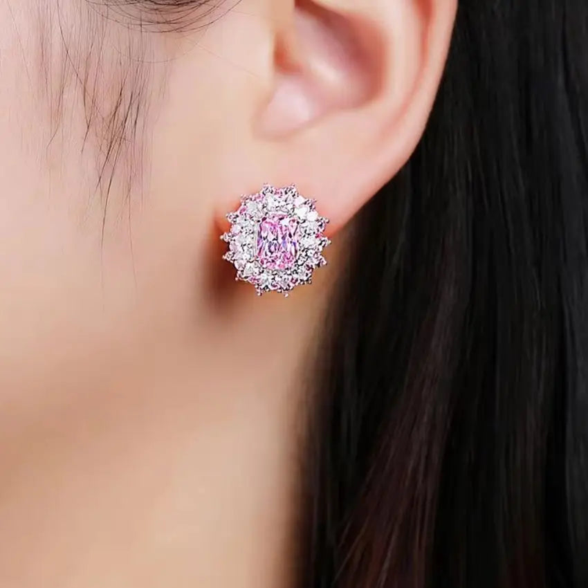 MUSHAN Custom Jewelry 925 Sterling Silver Stud Earrings High Carbon Pink Diamond Women s925 Earring Stud Ear Pin Fine Jewelry