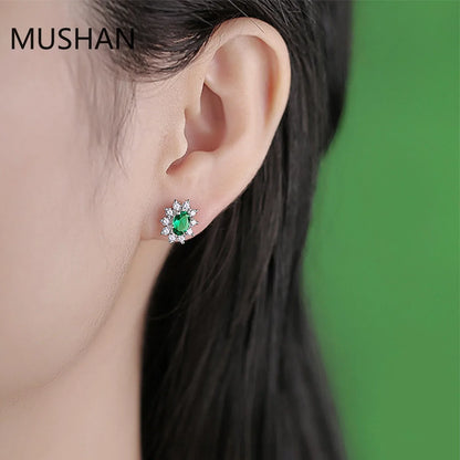 MUSHAN Bijoux de luxe Boucles d'oreilles à tige en argent sterling S925 pour femme, boucles d'oreilles à tige en émeraude cultivée en laboratoire certifiée GRC