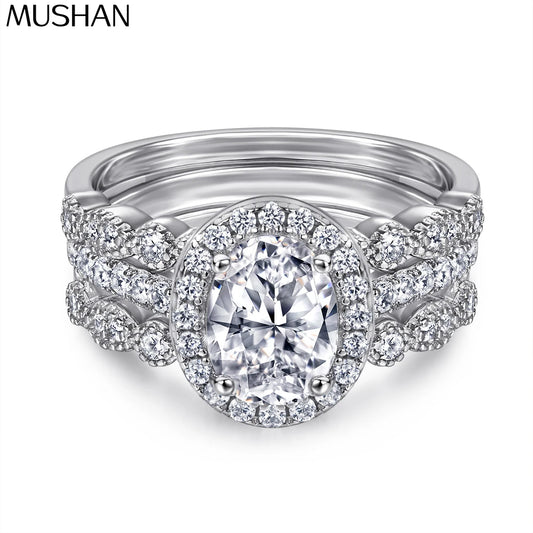 MuShan Jewelry 925 Sterling Silver Ring Wedding Band HCD Gemstones Engagement Party Elegant Jewelry Women Rings Fine Jewelry
