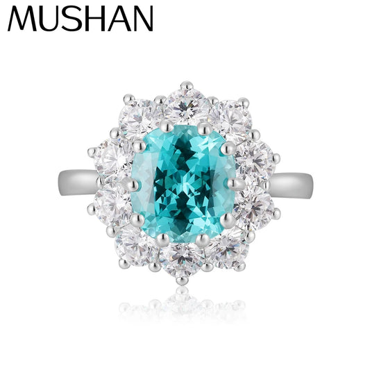 Anillo de plata de ley 925 MUSHAN Custom Jewelry, anillo de fiesta para mujer con rubí azul de laboratorio corte Asscher, anillo de aniversario bañado en oro de 18K