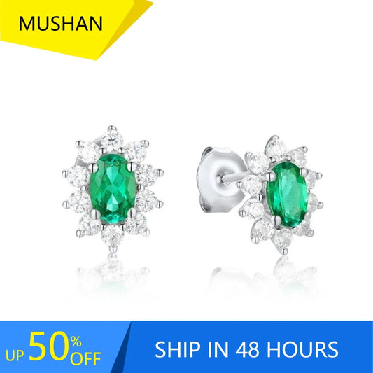 MUSHAN Jewelry 925 Sterling Silver Stud Earrings for Women GRC Certificated Lab Grown Ruby Emerald Earrings Ear Pin Jewelry