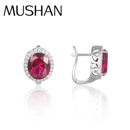 MUSHAN Custom Jewelry 925 Sterling Silver Earrings Lab Grown Emerald Oval Daily Wear for Women 18K Gold Plated Anniversary