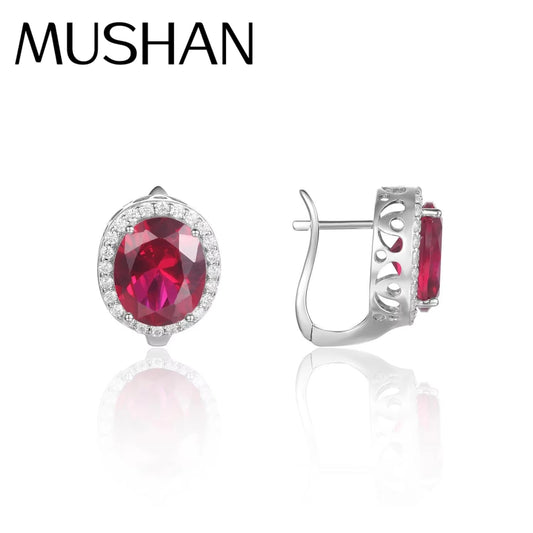 MUSHAN Custom Jewelry 925 Sterling Silver Earrings Lab Grown Emerald Oval Daily Wear for Women 18K Gold Plated Anniversary
