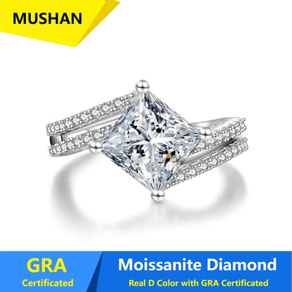 MUSHAN Luxury Jewelry 925 Sterling Silver Ring Band Women GRA Certificated Moissanite Diamond Emerald D Color Rings Fine Jewelry