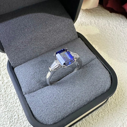 MUSHAN Luxury Jewelry 2.5 Carat Rectangle 6*8mm CZ Zircon Tanzanite Sapphire Rings Band 925 Sterling Silver Ring For Women