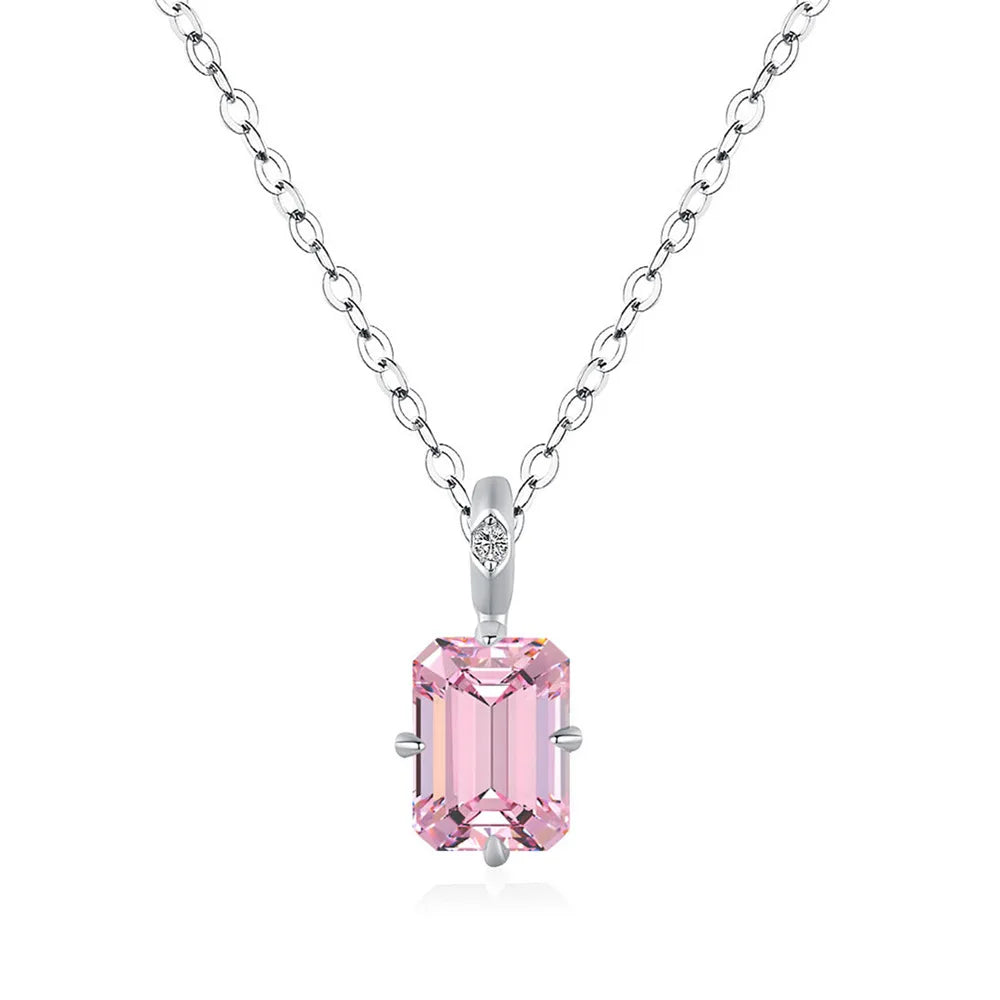 MuShan Jewelry 925 Sterling Silver Necklace Lab Grown Ruby Asscher Daily Wear for Women 18K Gold Plated Anniversary Necklace